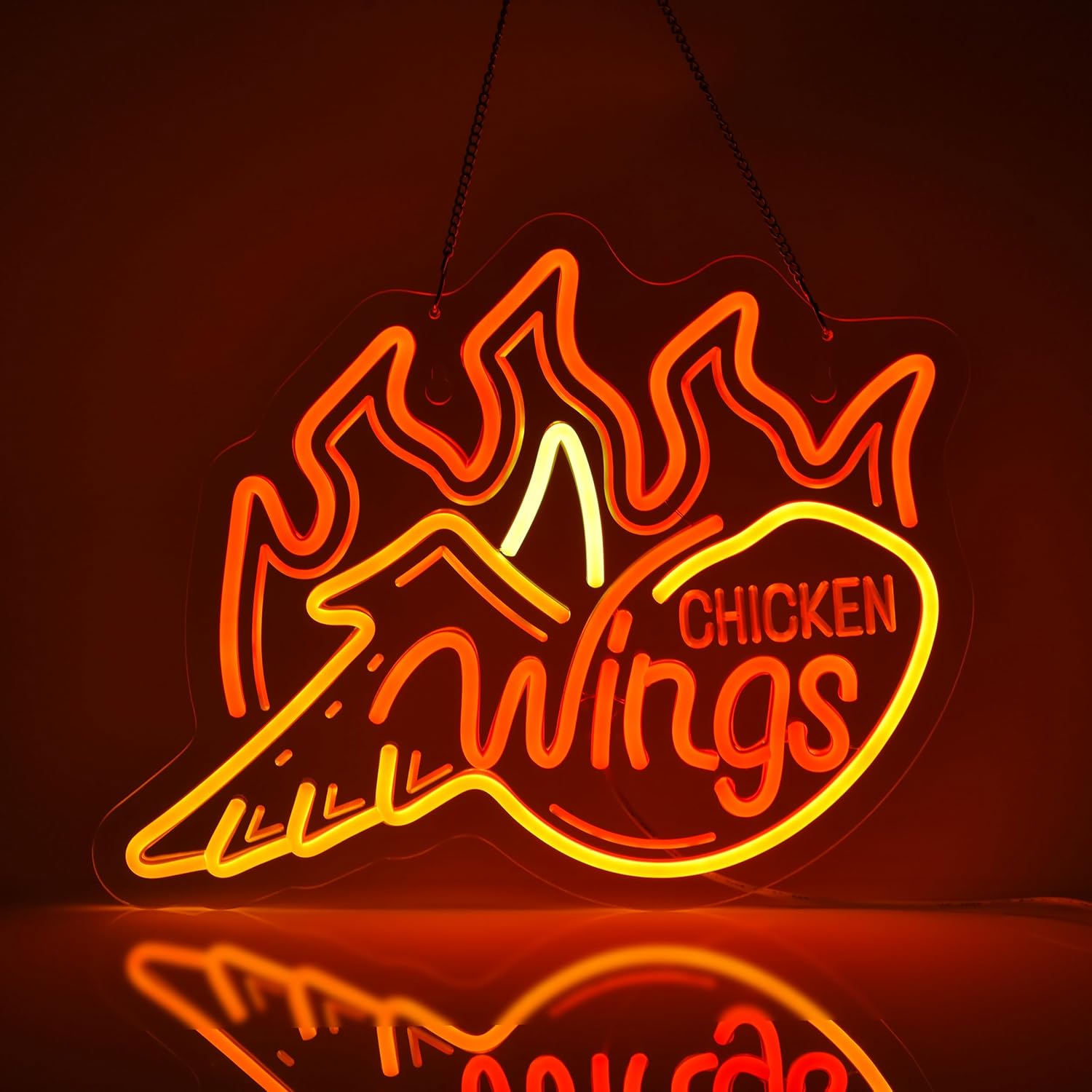 Outdoor Lighting Restaurant - Vurig oranje kippenvleugels LED neonbord dimbaar